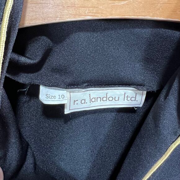 Vintage Landou Black Dress Size 10 Gold Trim Long Sleeve Midi - Picture 6 of 9